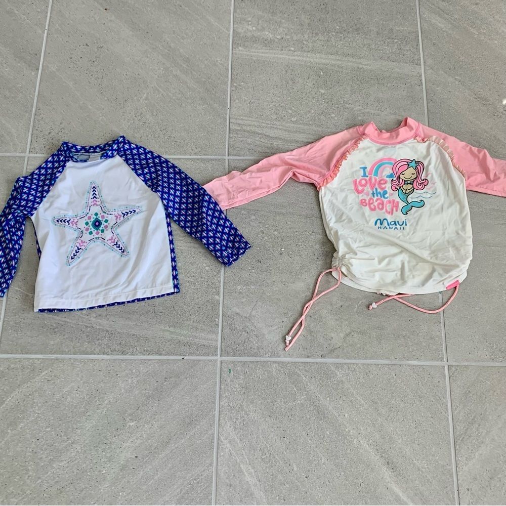 Two 5T Girls Long Sleeve Rash Guards for Swimsuits